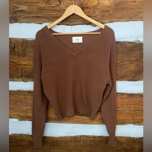 Aritzia Wilfred Brown V-Neck Knit Sweater